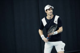 UK tennis player Andy Murray. In action playing tennis, wearing Andy Murray Castore AMC tennis clothing. shot at National Tennis centre in London Ross Woodhall - Action & Lifestyle Photography