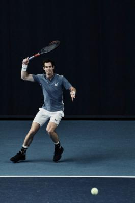 UK tennis player Andy Murray. In action playing tennis, wearing Andy Murray Castore AMC tennis clothing. shot at National Tennis centre in London Ross Woodhall - Action & Lifestyle Photography
