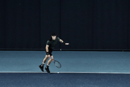 UK tennis player Andy Murray. In action playing tennis, wearing Andy Murray Castore AMC tennis clothing, including arm sweatbands and cap. shot at National Tennis centre in London Ross Woodhall - Action & Lifestyle Photography
