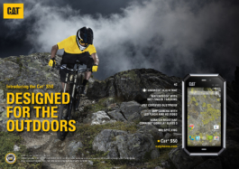 Cat advertisement for mobile phone with a mountain biker, wearing a yellow shirt to match the yellow logo. Ross Woodhall - Action & Lifestyle Photography
