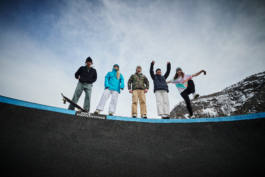 five people hanging out at the skatepark. outdoor lifestyle. Ross Woodhall - Action & Lifestyle Photography