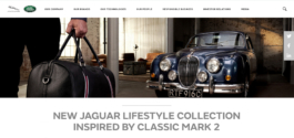 Lifestyle collection shoot with a man carrying a branded Jaguar weekend bag walking away from an old Jaguar Mark 2 parked in a garage. Ross Woodhall - Action & Lifestyle Photography