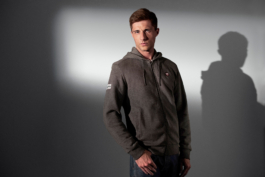 Man wearing a zip through brown hoodie from the brand Jaguar clothing. Ross Woodhall - Action & Lifestyle Photography