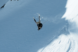 Solo skier mid air, doing a somersault. Ross Woodhall - Action & Lifestyle Photography